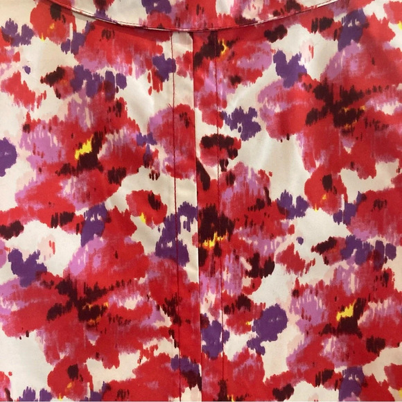 LANDS’ END Sz L Floral Buttoned Pockets Lined Knee Length Raincoat Trenchcoat - Picture 9 of 14